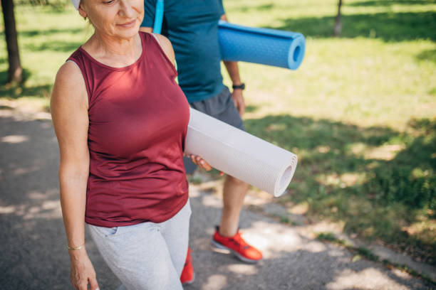 istock Mature couple going to exercise yoga 1434830617