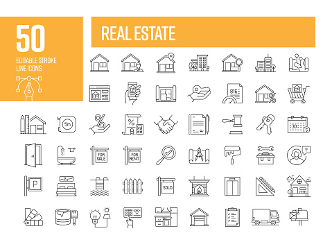 Real Estate Line Icons. Editable Stroke Vector Icons Collection.