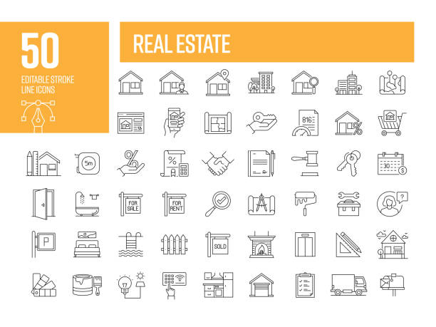 Real Estate Line Icons. Editable Stroke Vector Icons Collection. Real Estate Line Icons. Editable Stroke Vector Icons Collection. real estate stock illustrations