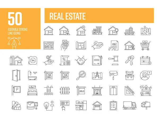 Vector illustration of Real Estate Line Icons. Editable Stroke Vector Icons Collection.