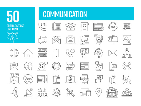 Communication Line Icons. Editable Stroke Vector Icons Collection.