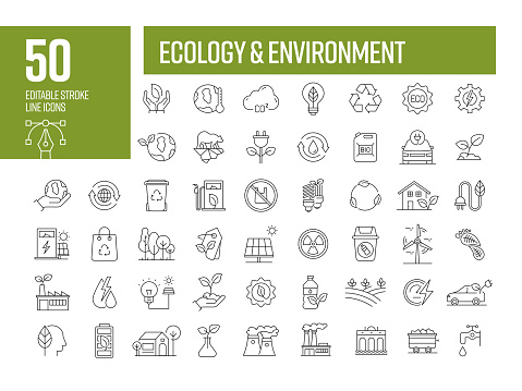Ecology and Environment Line Icons. Editable Stroke Vector Icons Collection.
