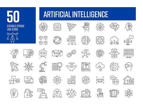 Artificial Intelligence Line Icons. Editable Stroke Vector Icons Collection.