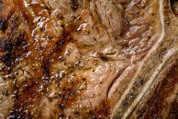 t-bone steak on the bone extreme macro close up