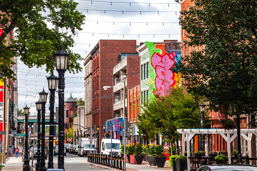 Downtown main street of Springfield, Massachusetts, USA