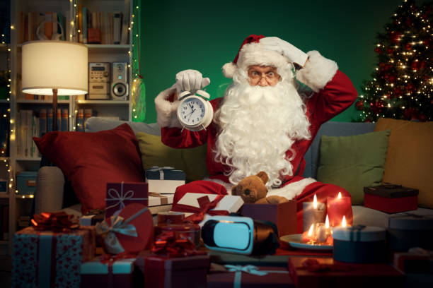 istock Stressed Santa Claus preparing gifts 1434839473