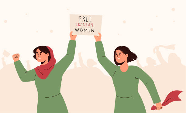 stockillustraties, clipart, cartoons en iconen met iranian women protesting - iraanse cultuur