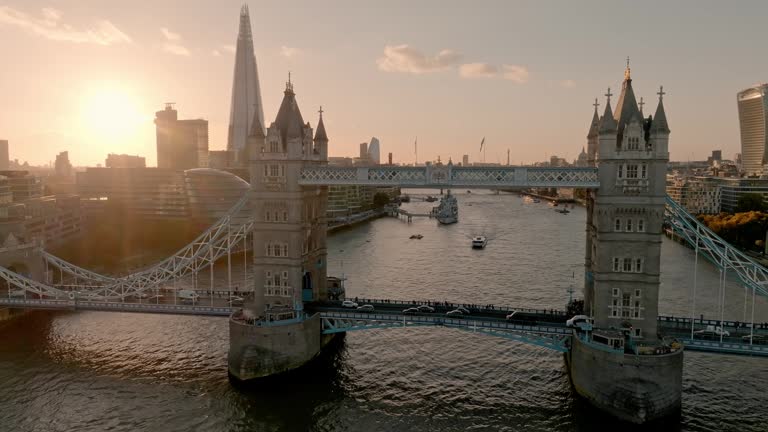 Iconic Tower Bridge at sunset. Connecting London with Southwark on the Thames River.