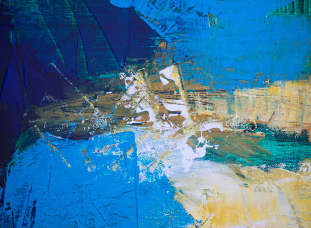 istock Abstract blue green and yellow acrylic background with textures 1434849391