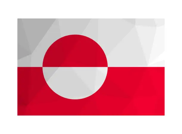 Vector illustration of Vector illustration. Official ensign of Greenland. National flag with white and red disk. Creative design in polygonal style