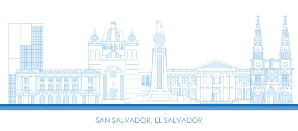 stockillustraties, clipart, cartoons en iconen met outline skyline panorama of city of san salvador, el salvador - el salvador