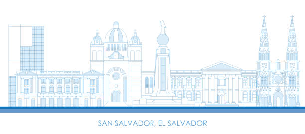 Outline Skyline panorama of city of San Salvador, El Salvador Outline Skyline panorama of city of San Salvador, El Salvador- vector illustration el salvador landmarks stock illustrations