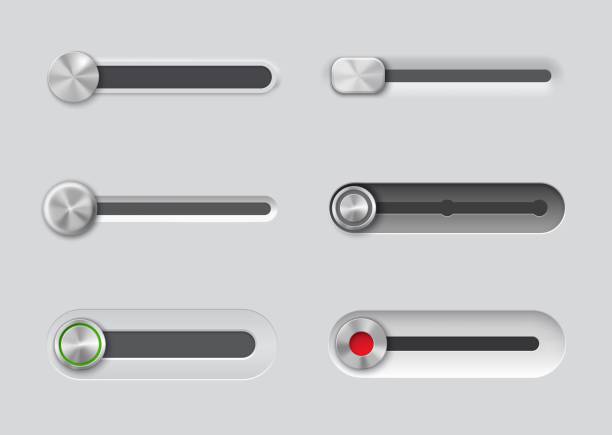 ilustrações, clipart, desenhos animados e ícones de botões de barra de controle deslizante de interface, controles, alternadores de interface - sliding control panel control playing