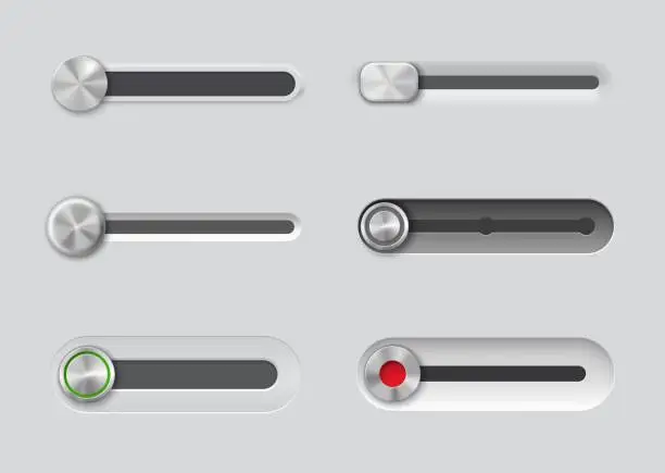 Vector illustration of UI slider bar buttons, controls, interface toggles
