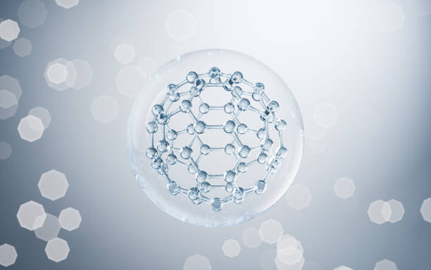 Chemical molecule with blue background, 3d rendering. Chemical molecule with blue background, 3d rendering. Computer digital drawing. fullerene stock pictures, royalty-free photos & images