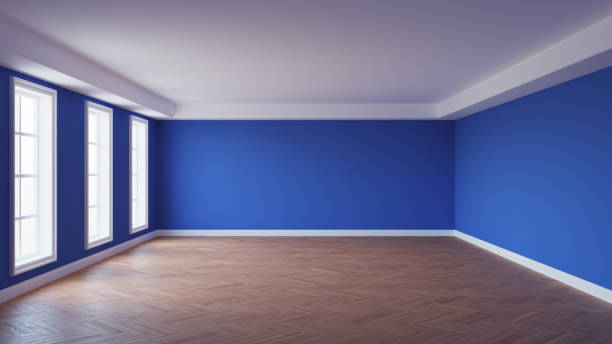 istock Mockup Interior with Dark Blue Walls, White Ceiling and Cornice 1434867372