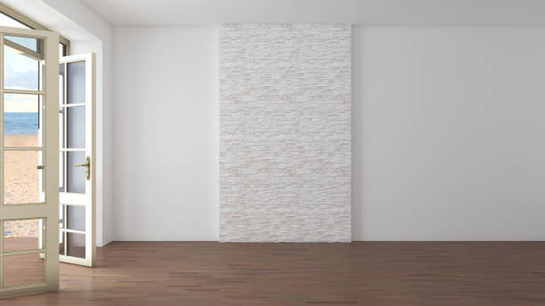 istock Mockup Interior with Sea View. Empty Hotel Room with Open Doors 1434867373