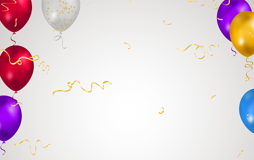 Happy birthday vector Celebration party banner  foil confetti and  and glitter balloons.with confetti helium balloon