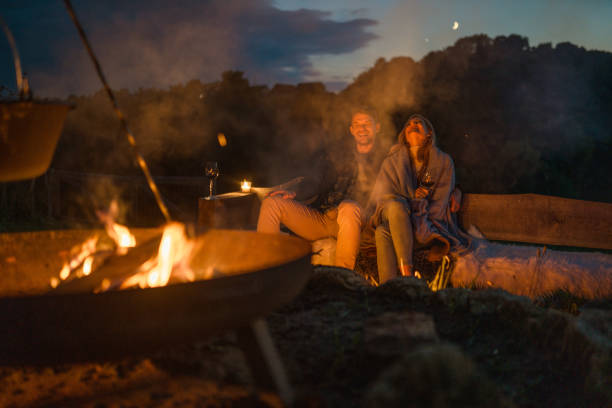 istock Young Caucasian Couple Having Quality Time Next  To A Capmfire 1434873079