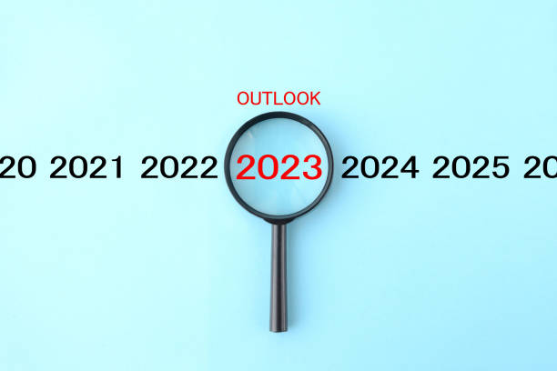 istock Magnifying glass and 2023 with outlook word 1434873799