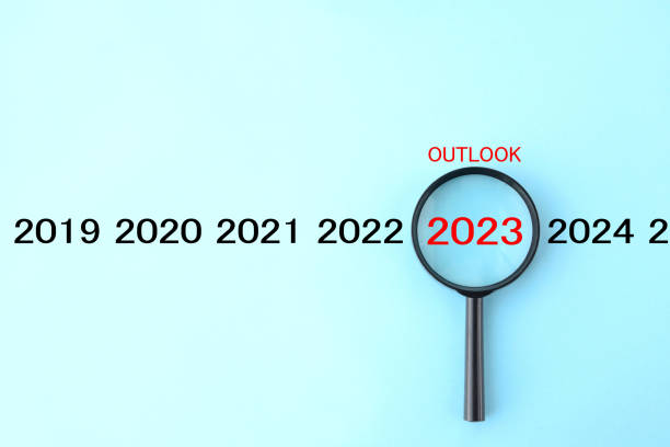 istock Magnifying glass and 2023 with outlook word 1434873837