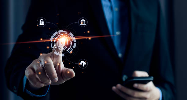 istock Businessman using fingerprint to access personal financial information, biosecurity. Cybersecurity and hacker protection technology, identity verification, digital financial information 1434875560