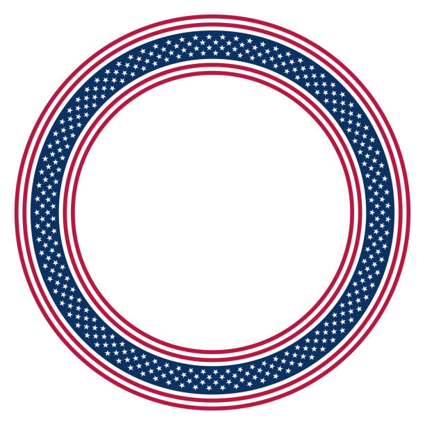 ilustraciones, imágenes clip art, dibujos animados e iconos de stock de bandera nacional de motivos de estados unidos, marco circular con patrón de barras y estrellas - star spangled banner