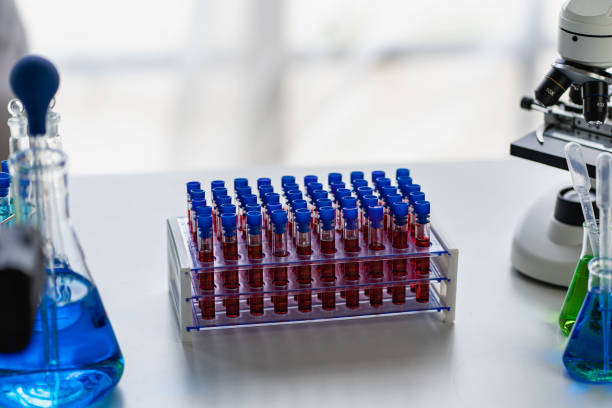 istock medical equipment laboratory blood test with microscope 1434881107