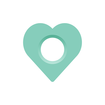 Vector illustration of a map location pin with the shape of a human heart. Cut out design element on a transparent background on the vector file.