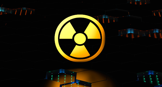 The nuclear safety sign. Radiation contamination symbol. Nuclear safety concept. 3D render.