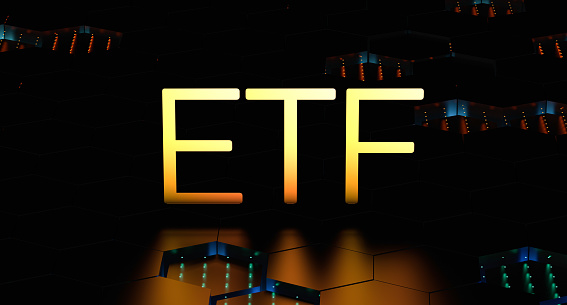 The ETF-Exchange Traded Fund neon text. 3D render.