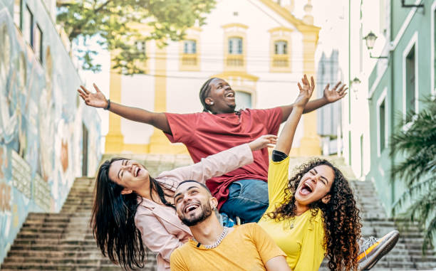 istock Group of happy young multiracial friends 1434893012
