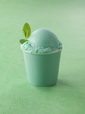 Mint ice cream in a small bowl