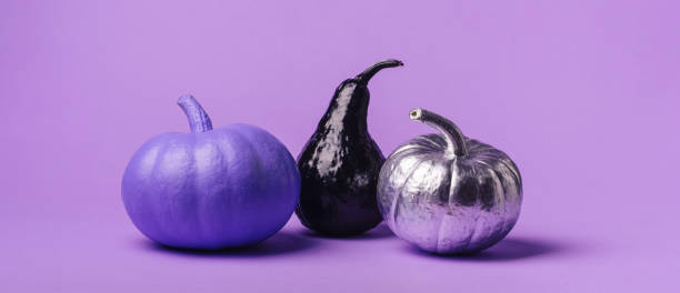 istock Multi-colored, different pumpkins, on a purple background Banner 1434904179