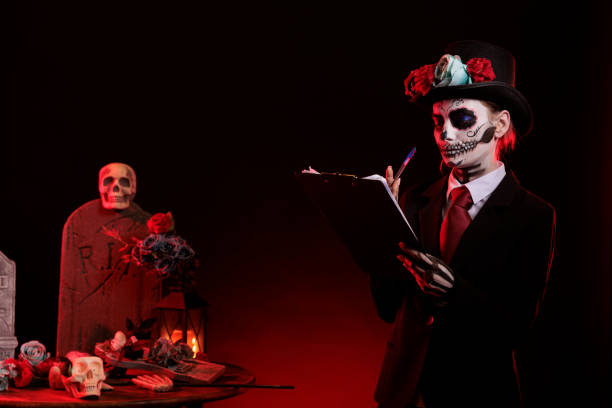 istock Santa muerte taking notes on clipboard files 1434905826