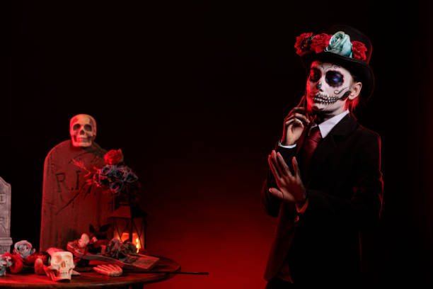 istock Goddess of death talking on phone call 1434905909