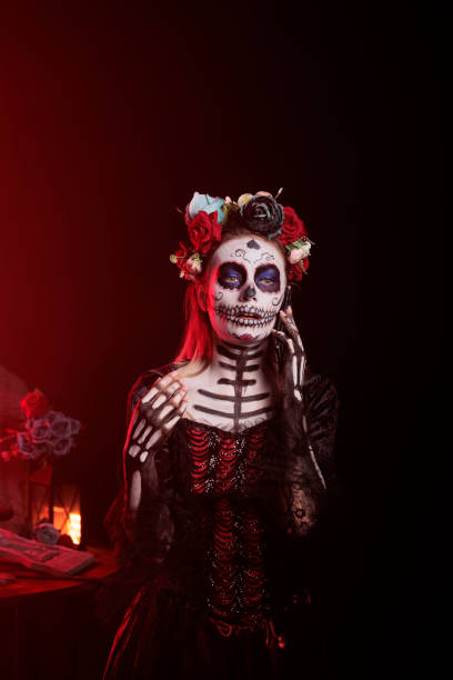 istock Creepy lady of dead with sugar skull make up 1434909897
