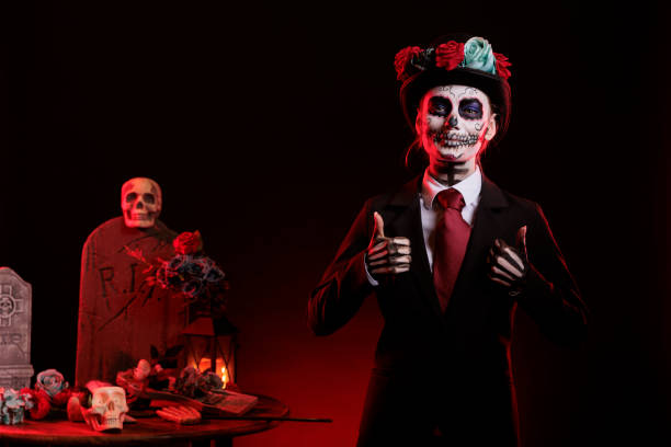 istock Santa muerte model doing thumbs up sign 1434909996