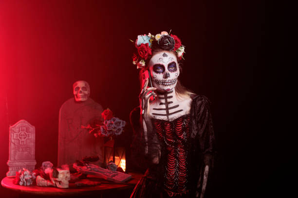 istock Goddess of death answering smartphone call 1434910551