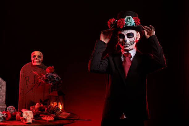 istock Beautiful model in costume with skull make up 1434910679