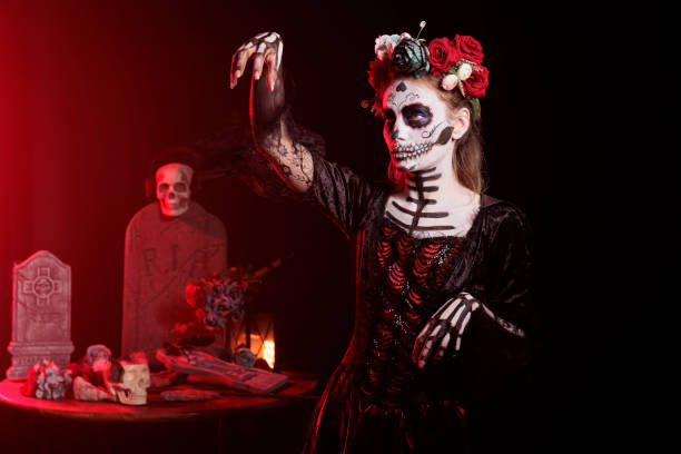 istock Santa muerte model with body art and make up 1434911459