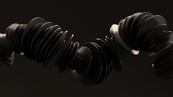 Abstract twisted black white tunnel background. 3d render illustration