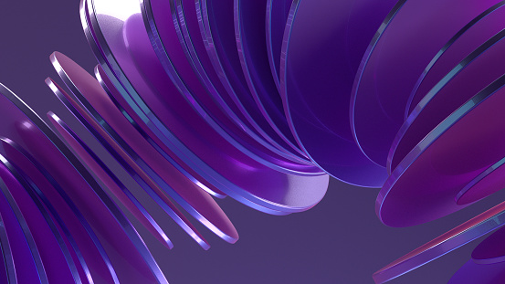 Flying abstract wavy circles sound waves background, 3d render.