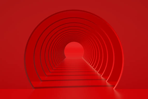 istock Red color empty room tunnel corridor abstract modern architecture new year Christmas background 1434913586