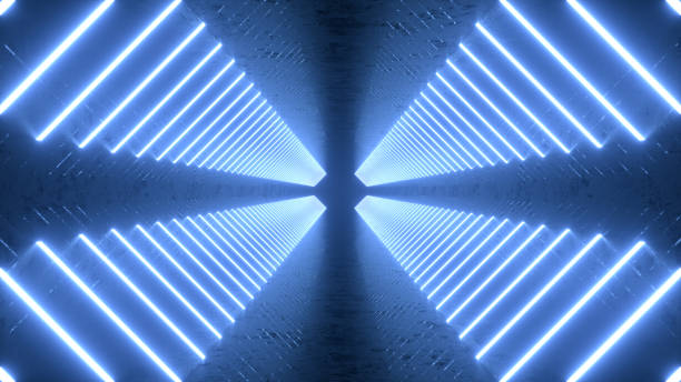 istock Ultraviolet neon laser glowing light tunnel corridor abstract 3d background 1434914751