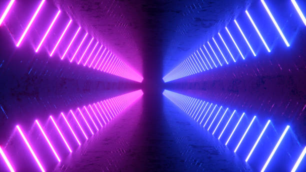 istock Ultraviolet neon laser glowing light tunnel corridor abstract 3d background 1434914762