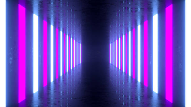 istock Ultraviolet neon laser glowing light tunnel corridor abstract 3d background 1434914769