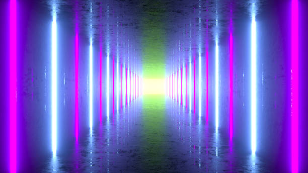 istock Ultraviolet neon laser glowing light tunnel corridor abstract 3d background 1434914787