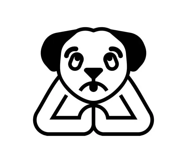 Vector illustration of Dog is praying. The dog asks and folded its paws in prayer.