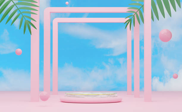istock podium empty with geometric shapes in pink pastel composition for modern stage display and minimalist mockup ,abstract showcase background ,Concept 3d illustration or 3d render 1434923698